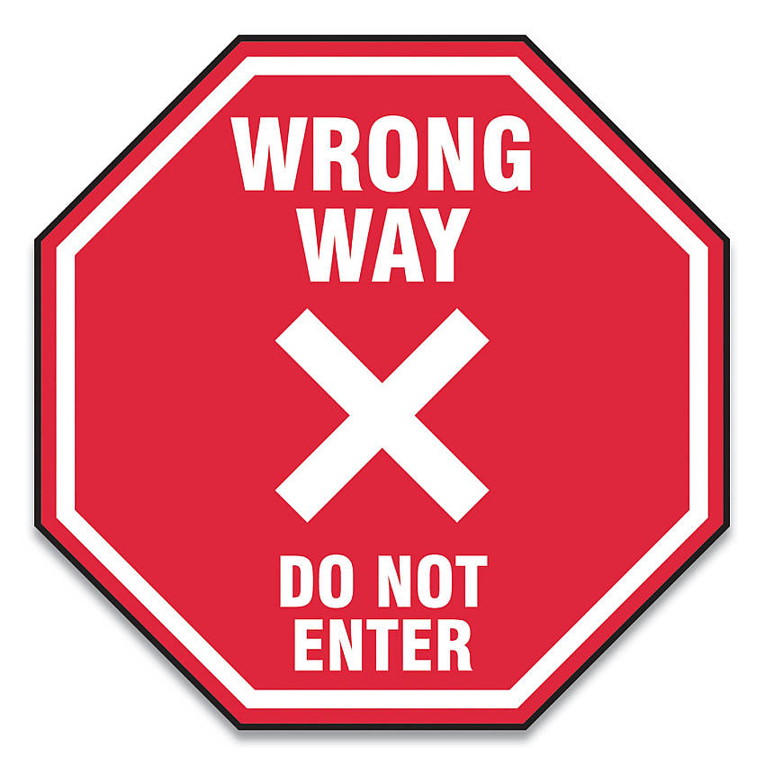 Accuform Slip-Gard Social Distance Floor Signs, 12 x 12, "Wrong Way Do Not Enter", Red, 25/Pack (MFS465ESP)