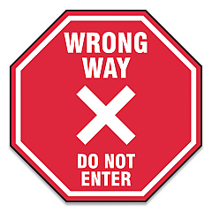 Accuform Slip-Gard Social Distance Floor Signs, 17 x 17, "Wrong Way Do Not Enter", Red, 25/Pack (MFS467ESP)