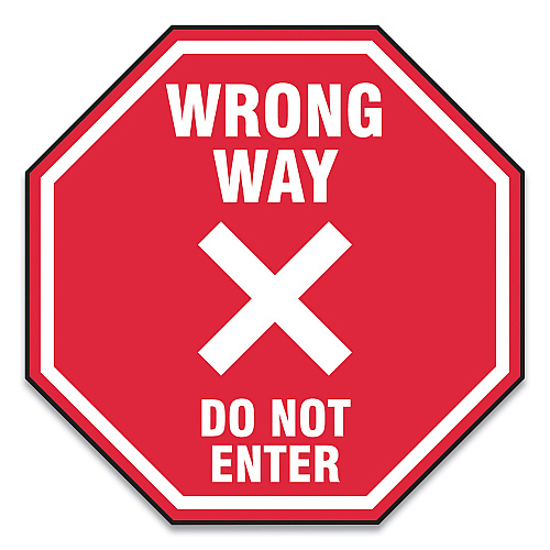 Accuform Slip-Gard Social Distance Floor Signs, 17 x 17, "Wrong Way Do Not Enter", Red, 25/Pack (MFS467ESP)