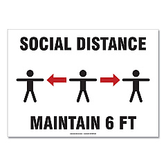 Accuform Social Distance Signs, Wall, 14 x 10, "Social Distance Maintain 6 ft", 3 Humans/Arrows, White, 10/Pack (MGNF546VPESP)