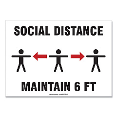 Accuform Social Distance Signs, Wall, 10 x 7, "Social Distance Maintain 6 ft", 3 Humans/Arrows, White, 10/Pack (MGNF544VPESP)