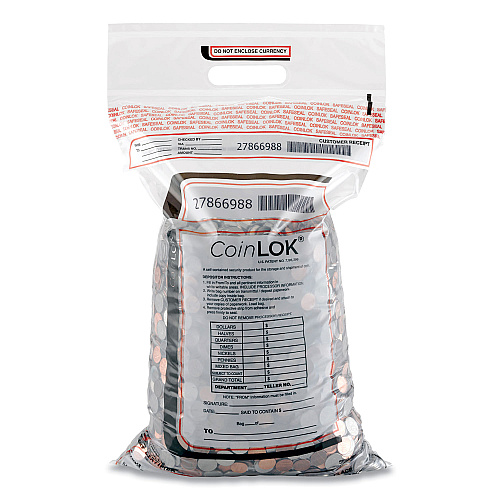 CoinLOK Coin Bag, Plastic 12.5 x 25, Clear, 50/Pack (585100)