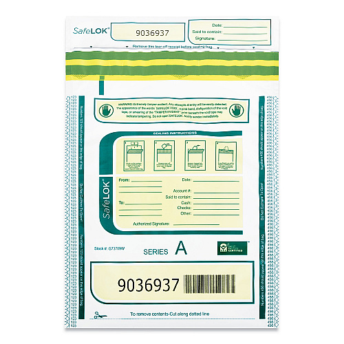 SafeLOK Deposit Bag, Plastic, 9 x 12, White/Gray, 100/Pack (585089)
