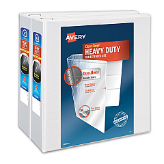 Avery Heavy-Duty Non Stick View Binder with DuraHinge and Slant Rings, 3 Rings, 4" Capacity, 11 x 8.5, White, 2/Pack (79875)