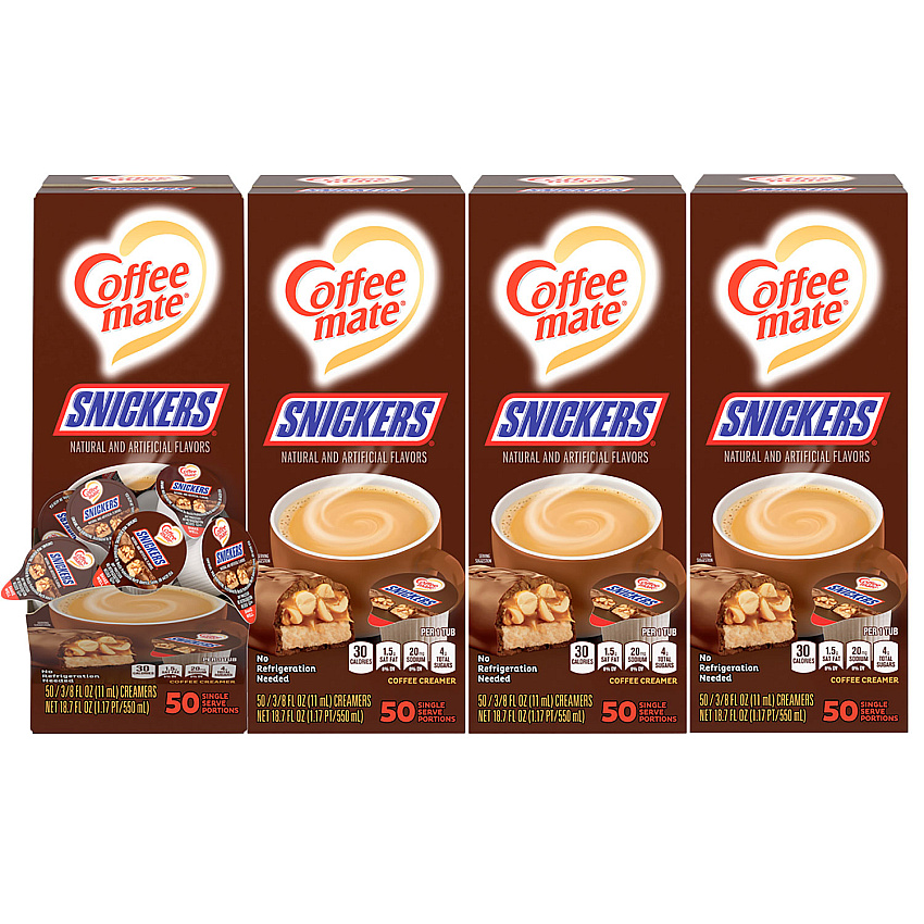 Coffee mate Liquid Coffee Creamer, Snickers, 0.38 oz Mini Cups, 200 Cups/Carton (61425CT)