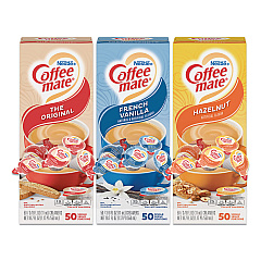 Coffee mate Liquid Coffee Creamer, French Vanilla/Hazelnut/Original, 0.38 oz Mini Cups, 150 Cups/Carton (46193CT)