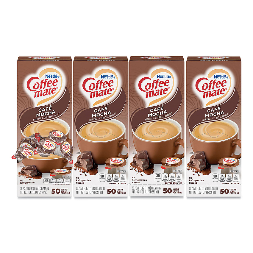 Coffee mate Liquid Coffee Creamer, Cafe Mocha, 0.38 oz Mini Cups, 50/Box, 4 Boxes/Carton, 200 Total/Carton (35115CT)