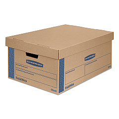 Bankers Box SmoothMove Prime Moving and Storage Boxes, Large, Half Slotted Container (HSC), 24" x 15" x 10", Brown Kraft/Blue, 8/Carton (0066001)