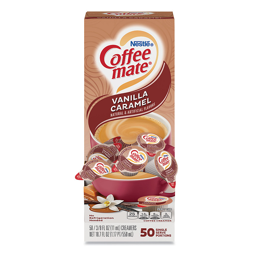 Coffee mate Liquid Coffee Creamer, Vanilla Caramel, 0.38 oz Mini Cups, 50/Box (79129)