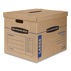 Bankers Box SmoothMove Classic Moving and Storage Boxes, Large, Half Slotted Container (HSC), 21" x 17" x 17", Brown Kraft/Blue, 5/Carton (7718201)