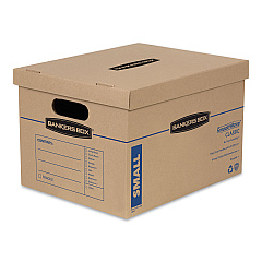 Bankers Box SmoothMove Classic Moving/Storage Boxes, Small, Half Slotted Container (HSC), 15" x 12" x 10", Brown Kraft/Blue, 15/Carton (7714209)