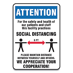 Accuform Social Distance Signs, Wall, 7 x 10, Patients and Staff Social Distancing, Humans/Arrows, Blue/White, 10/Pack (MGNG903VPESP)