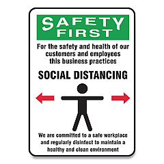 Accuform Social Distance Signs, Wall, 7 x 10, Customers and Employees Distancing Clean Environment, Humans/Arrows, Green/White, 10/PK (MGNG909VPESP)
