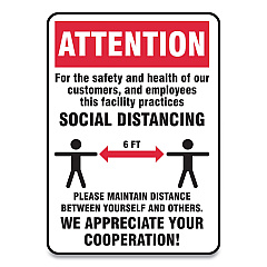 Accuform Social Distance Signs, Wall, 7 x 10, Customers and Employees Distancing, Humans/Arrows, Red/White, 10/Pack (MGNG901VPESP)