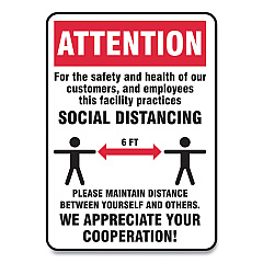 Accuform Social Distance Signs, Wall, 10 x 14, Customers and Employees Distancing, Humans/Arrows, Red/White, 10/Pack (MGNG905VPESP)