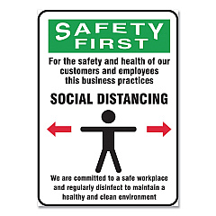 Accuform Social Distance Signs, Wall, 10 x 14, Customers and Employees Distancing Clean Environment, Humans/Arrows, Green/White, 10/PK (MGNG908VPESP)