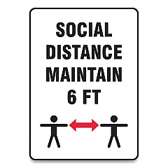 Accuform Social Distance Signs, Wall, 7 x 10, "Social Distance Maintain 6 ft", 2 Humans/Arrows, White, 10/Pack (MGNF547VPESP)