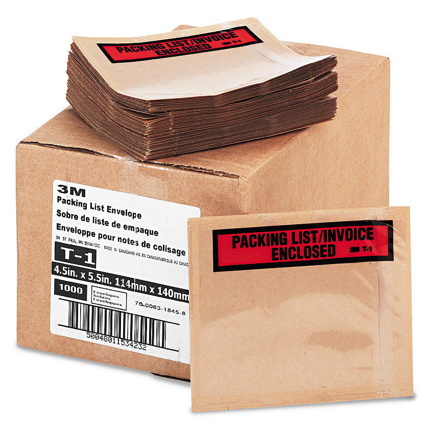 3M Top Print Self-Adhesive Packing List Envelope, 4.5 x 5.5, Clear, 1,000/Box (T11000)