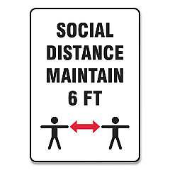 Accuform Social Distance Signs, Wall, 10 x 14, "Social Distance Maintain 6 ft", 2 Humans/Arrows, White, 10/Pack (MGNF549VPESP)