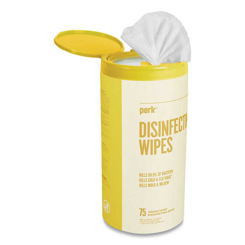 Perk Disinfecting Wipes, 7 x 8, Lemon, 75 Wipes/Canister (24411134)