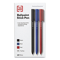 TRU RED Ballpoint Pen, Stick, Medium 1 mm, Assorted Ink and Barrel Colors, 60/Pack (24377912)