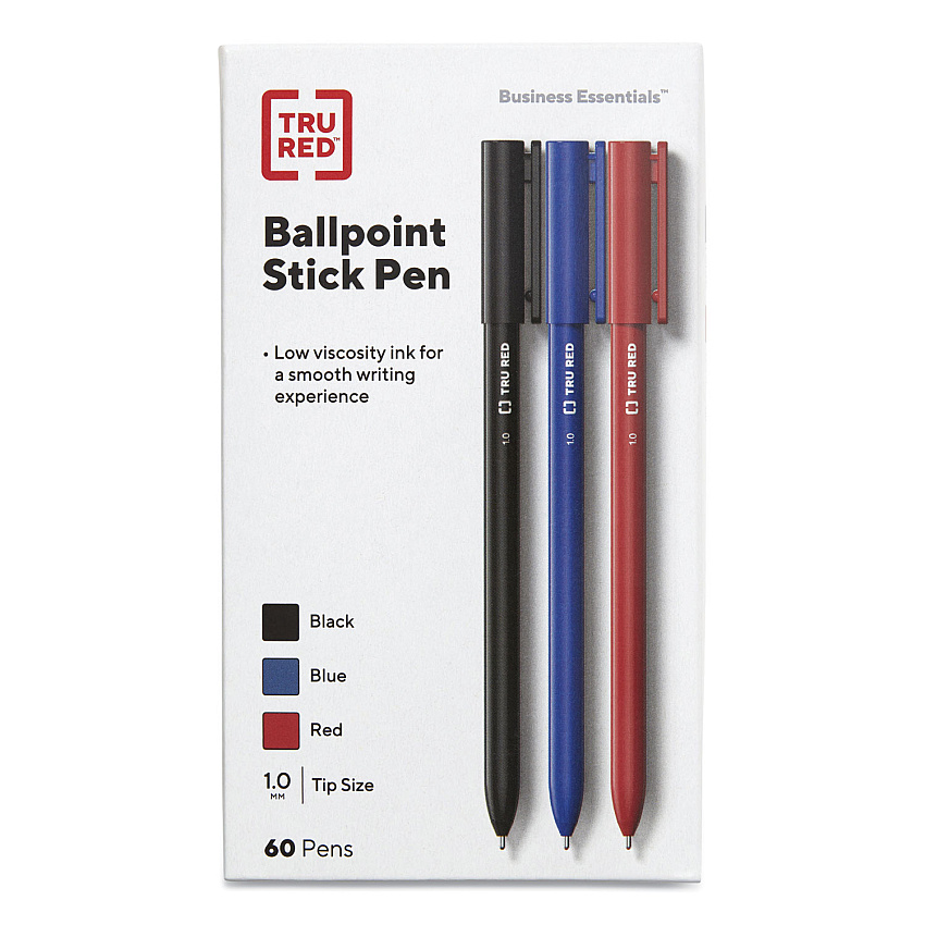TRU RED Ballpoint Pen, Stick, Medium 1 mm, Assorted Ink and Barrel Colors, 60/Pack (24377912)