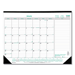 Brownline EcoLogix Monthly Desk Pad Calendar, 22 x 17, White/Green Sheets, Black Binding/Corners, 12-Month (Jan to Dec): 2023 (C177437)