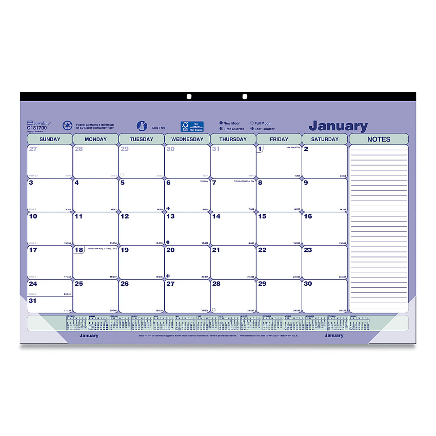 Brownline Monthly Desk Pad Calendar, 17.75 x 10.88, White/Blue/Green Sheets, Black Binding, Clear Corners, 12-Month (Jan to Dec): 2023 (C181700)