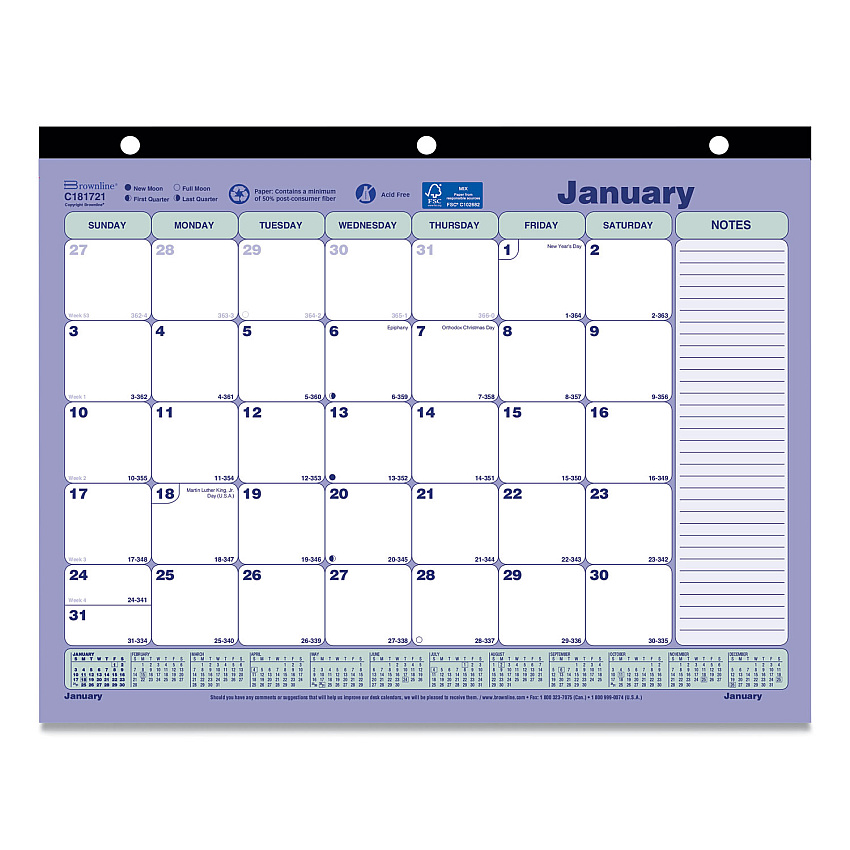 Brownline Monthly Desk Pad Calendar, 11 x 8.5, White/Blue/Green Sheets, Black Binding, 12-Month (Jan to Dec): 2023 (C181721)