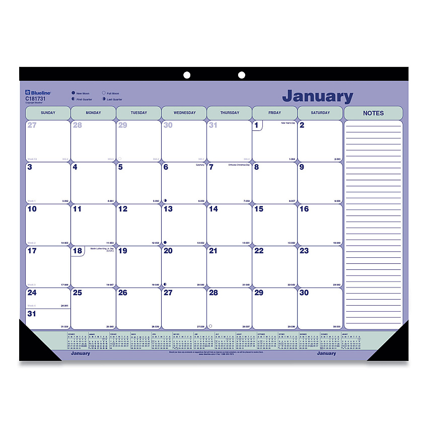 Blueline Monthly Desk Pad Calendar, 21.25 x 16, White/Blue/Green Sheets, Black Binding, Black Corners, 12-Month (Jan to Dec): 2023 (C181731)