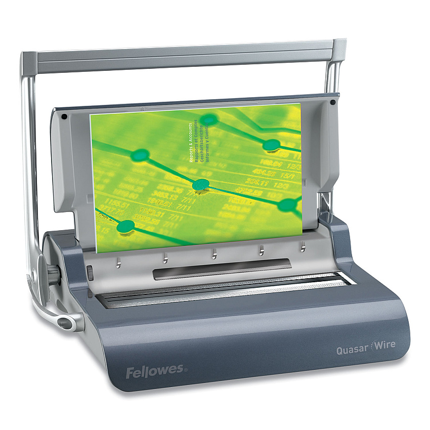Fellowes Quasar Manual Wire Binding Machine, 130 Sheets, 8.13 x 15.38 x 5.13, Metallic Gray (5217401)