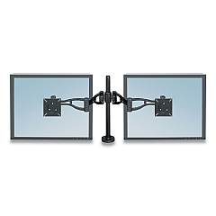 Fellowes Professional Series Depth Adjustable Dual Monitor Arm, 360 deg Rotation, 37 deg Tilt, 360 deg Pan, Black, Supports 24 lb (8041701)