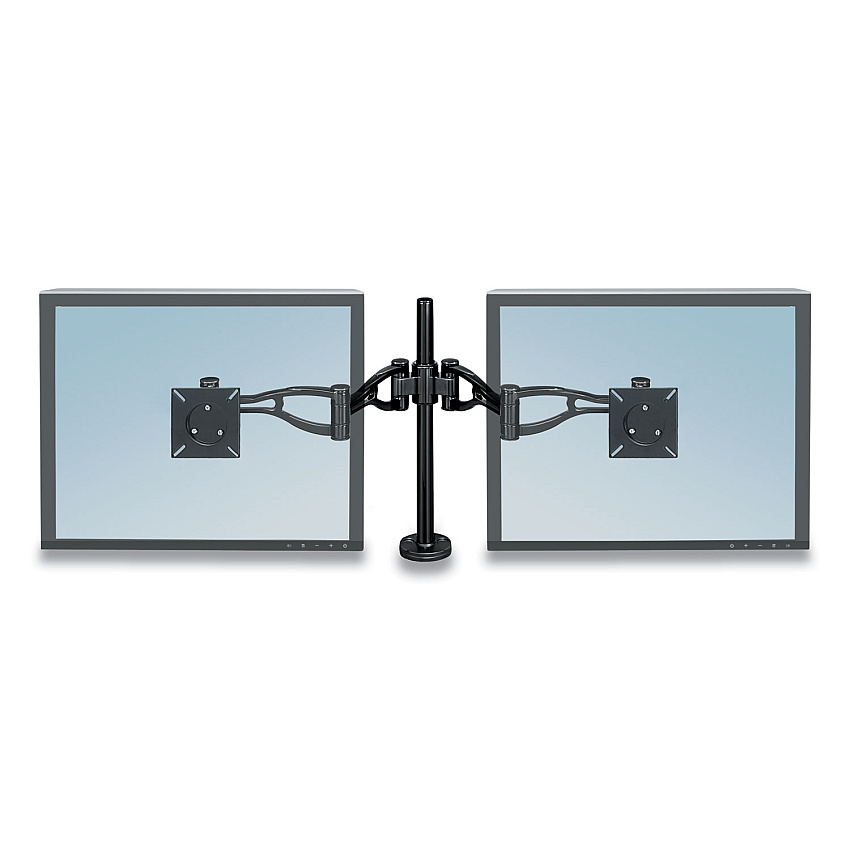 Fellowes Professional Series Depth Adjustable Dual Monitor Arm, 360 deg Rotation, 37 deg Tilt, 360 deg Pan, Black, Supports 24 lb (8041701)