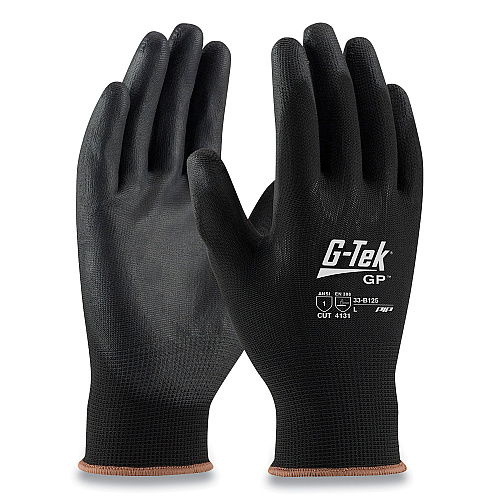 G-Tek GP Polyurethane-Coated Nylon Gloves, Medium, Black, 12 Pairs (33B125M)
