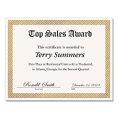 Great Papers! Foil Border Certificates, 8.5 x 11, Ivory/Gold with Gold Braided Border, 15/Pack (963006)