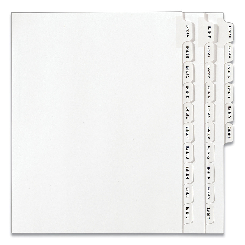 Avery Preprinted Legal Exhibit Side Tab Index Dividers, Allstate Style, 26-Tab, Exhibit A to Exhibit Z, 11 x 8.5, White, 1 Set (82105)