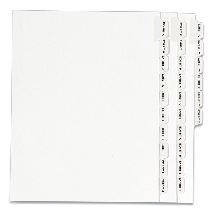 Preprinted Legal Exhibit Side Tab Index Dividers, Avery Style, 26-Tab, Exhibit A - Exhibit Z, 11 x 8.5, White, 1 Set, (1370) (01370)