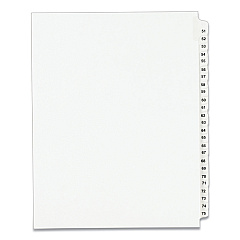 Preprinted Legal Exhibit Side Tab Index Dividers, Avery Style, 25-Tab, 51 to 75, 11 x 8.5, White, 1 Set, (1332) (01332)