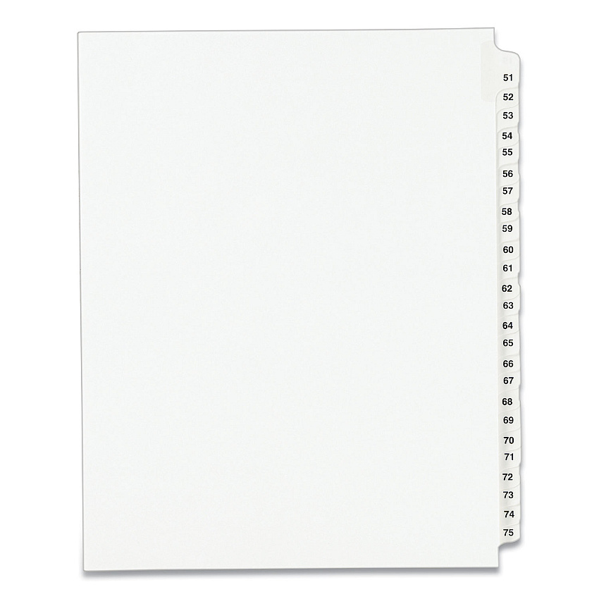 Preprinted Legal Exhibit Side Tab Index Dividers, Avery Style, 25-Tab, 51 to 75, 11 x 8.5, White, 1 Set, (1332) (01332)