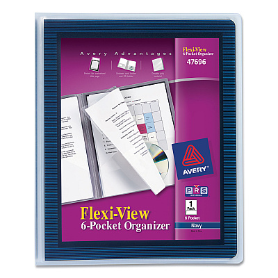 Avery Flexi-View Six-Pocket Polypropylene Organizer, 150-Sheet Capacity, 11 x 8.5, Translucent/Navy (47696)