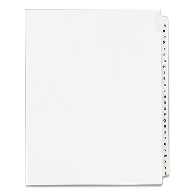 Preprinted Legal Exhibit Side Tab Index Dividers, Avery Style, 26-Tab, A to Z, 11 x 8.5, White, 1 Set, (1400) (01400)