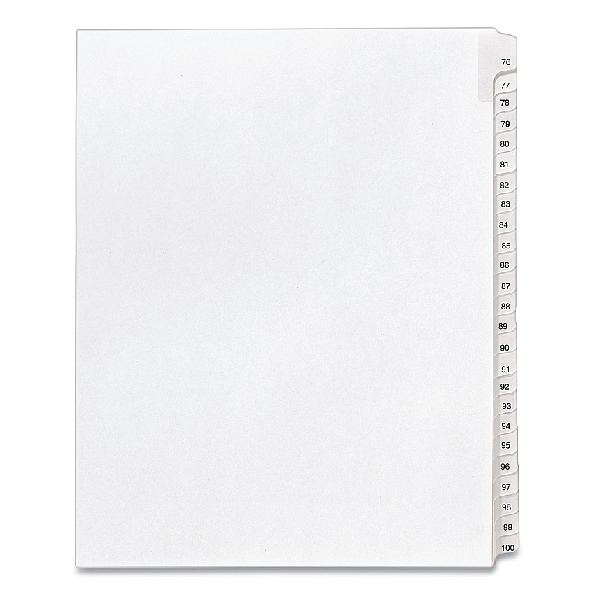 Avery Preprinted Legal Exhibit Side Tab Index Dividers, Allstate Style, 25-Tab, 76 to 100, 11 x 8.5, White, 1 Set, (1704) (01704)