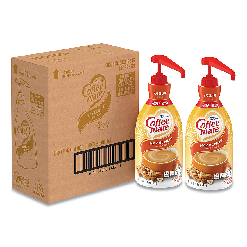 Coffee mate Liquid Coffee Creamer, Hazelnut, 1.5 Liter Pump Bottle, 2/Carton (31831CT)