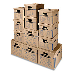 Bankers Box SmoothMove Classic Moving and Storage Boxes, Assorted Sizes, Half Slotted Container (HSC), Brown Kraft/Blue, 12/Carton (7716401)