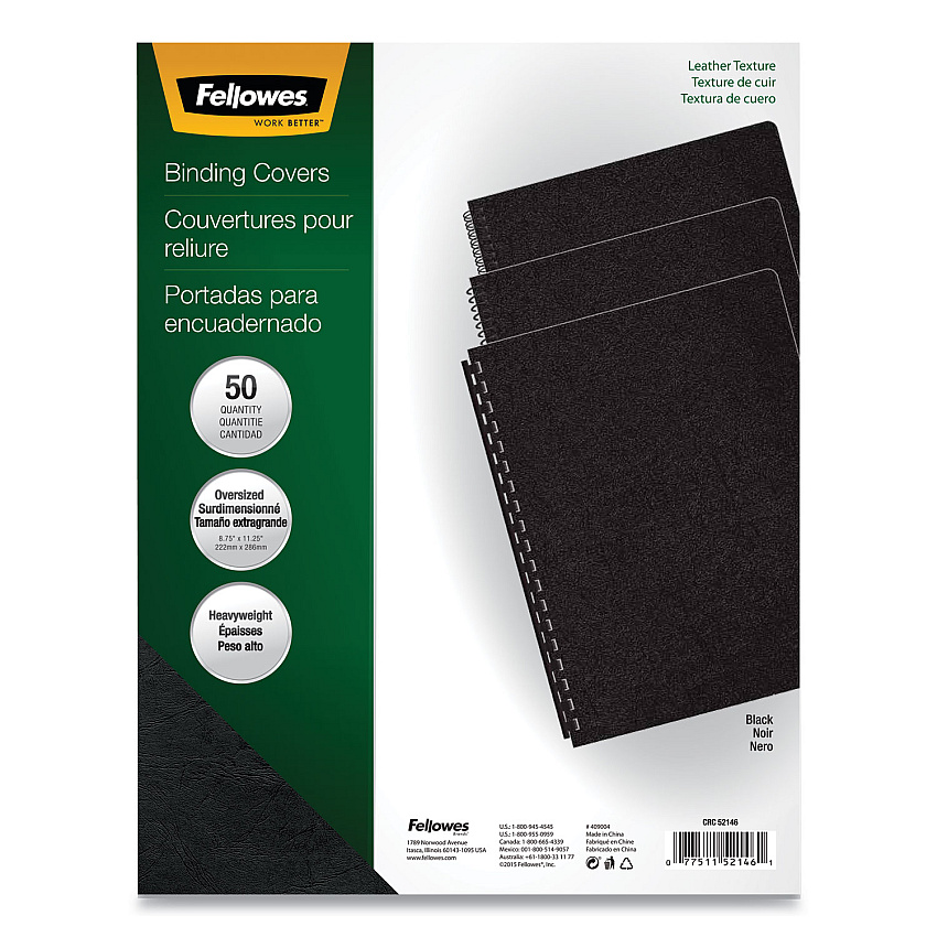 Fellowes Executive Leather-Like Presentation Cover, Black, 11.25 x 8.75, Unpunched, 50/Pack (52146)