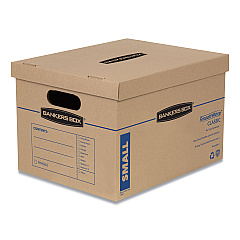 Bankers Box SmoothMove Classic Moving and Storage Boxes, Small, Half Slotted Container (HSC), 15 x 12 x 10, Brown Kraft/Blue, 10/Carton (7714203)