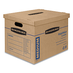 Bankers Box SmoothMove Classic Moving/Storage Boxes, Medium, Half Slotted Container (HSC), 18" x 15" x 14", Brown Kraft/Blue, 8/Carton (7717201)