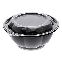Pactiv Evergreen Roseware Bowl, 80 oz, 9.75" Diameter x 9h", Black Base/Clear Lid, 252/Carton (LRW80B120)