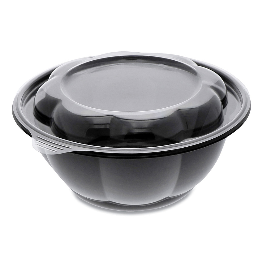 Pactiv Evergreen Roseware Bowl, 80 oz, 9.75" Diameter x 9h", Black Base/Clear Lid, 252/Carton (LRW80B120)