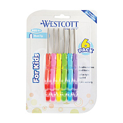 Westcott For Kids Scissors, Blunt Tip, 5" Long, 1.75" Cut Length, Assorted Bent Handles, 6/Pack (16454)